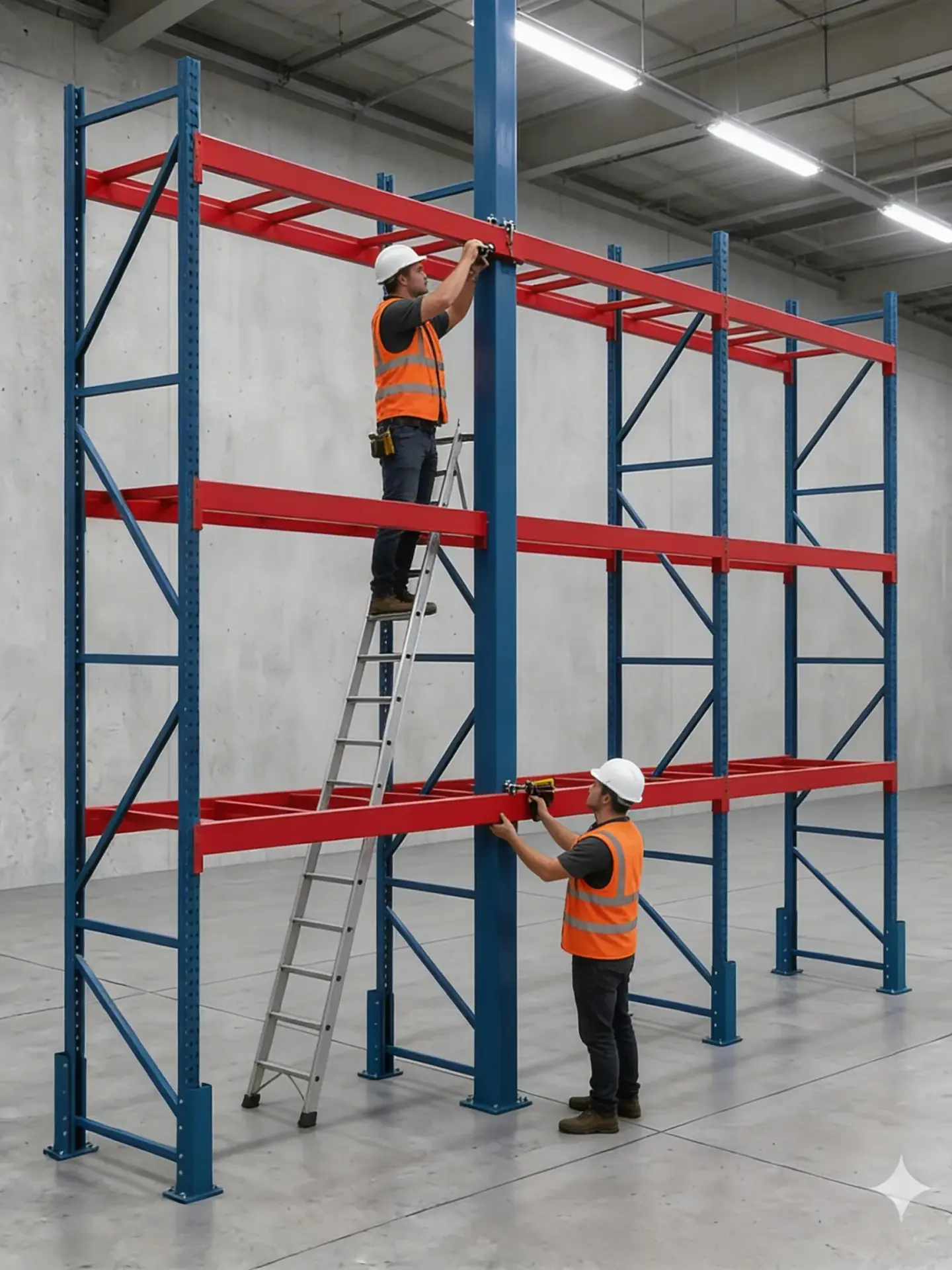 Certified crew installing pallet racking in a Central PA warehouse